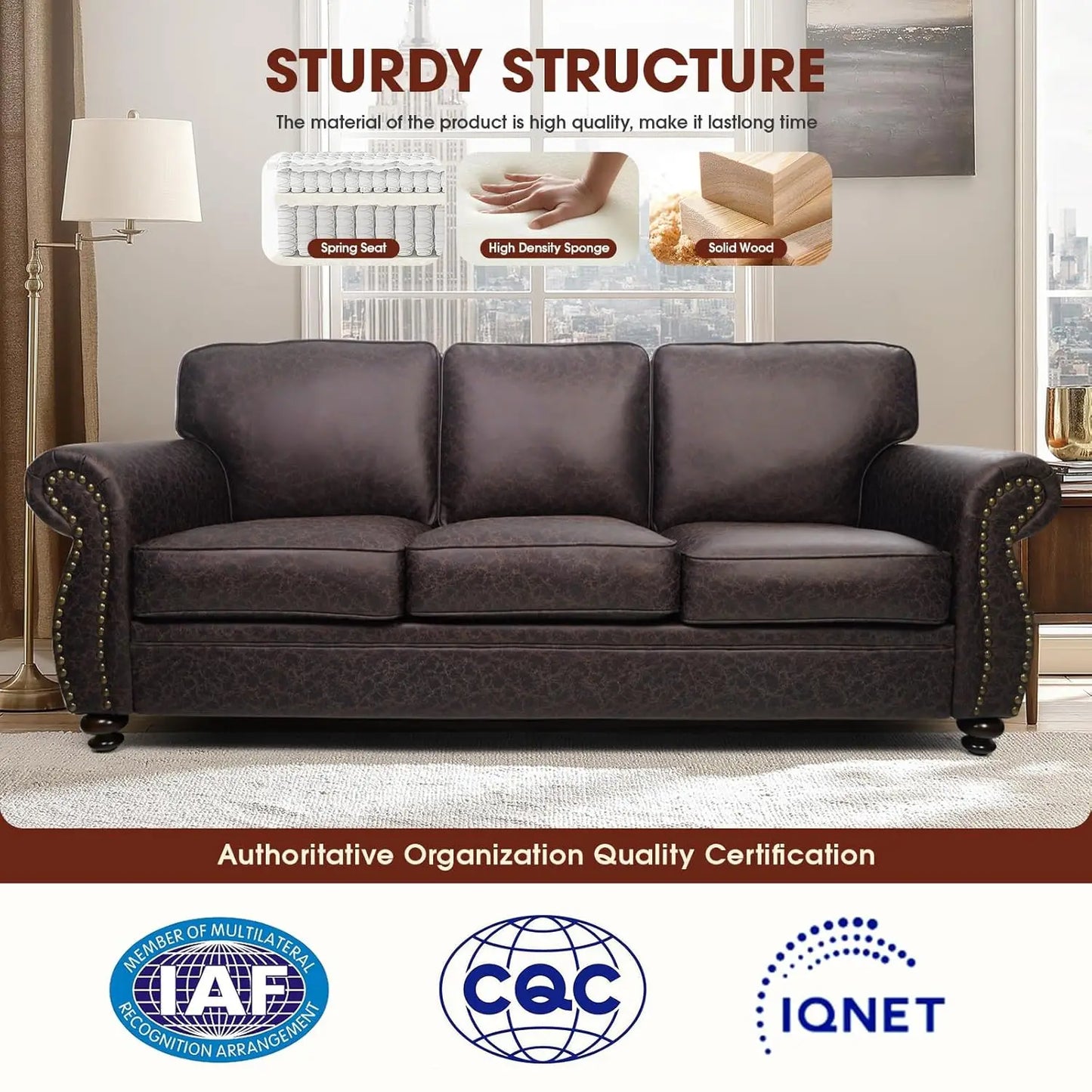 Mid Century Modern 3 Seater Sofa Rivet Design With Removable Cover