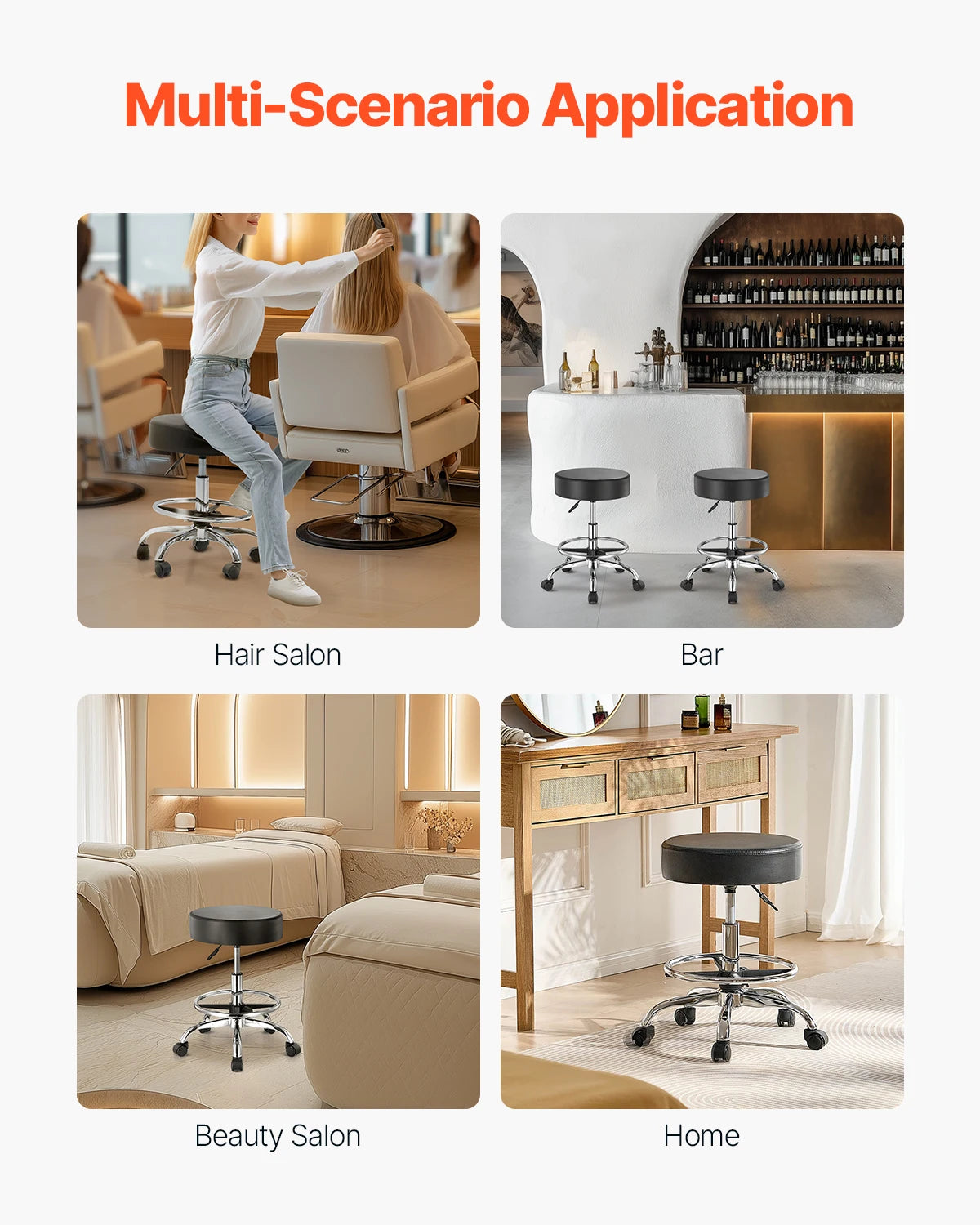 SucceBuy Adjustable Rolling Stool With Wheels 450 Lbs For Salon Spa