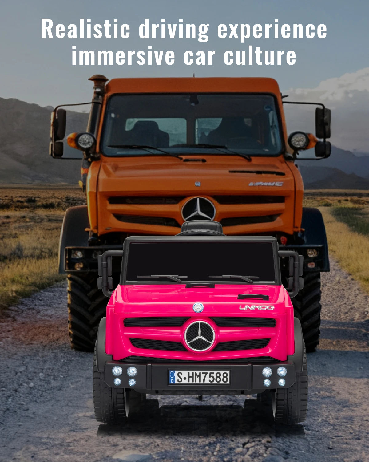 12V Mercedes Unimog Ride On Car For Kids Remote Control Led Lights Music Player
