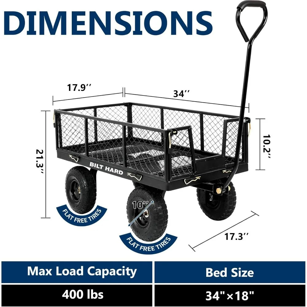 Bilt Hard 400 Lb 10 Inch Flat Free Tires Garden Cart With 180 Degree Handle