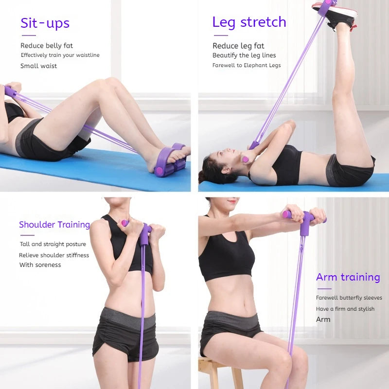 Six Tube Resistance Band Set With Multi Function Rope Pedal Exerciser For Gym
