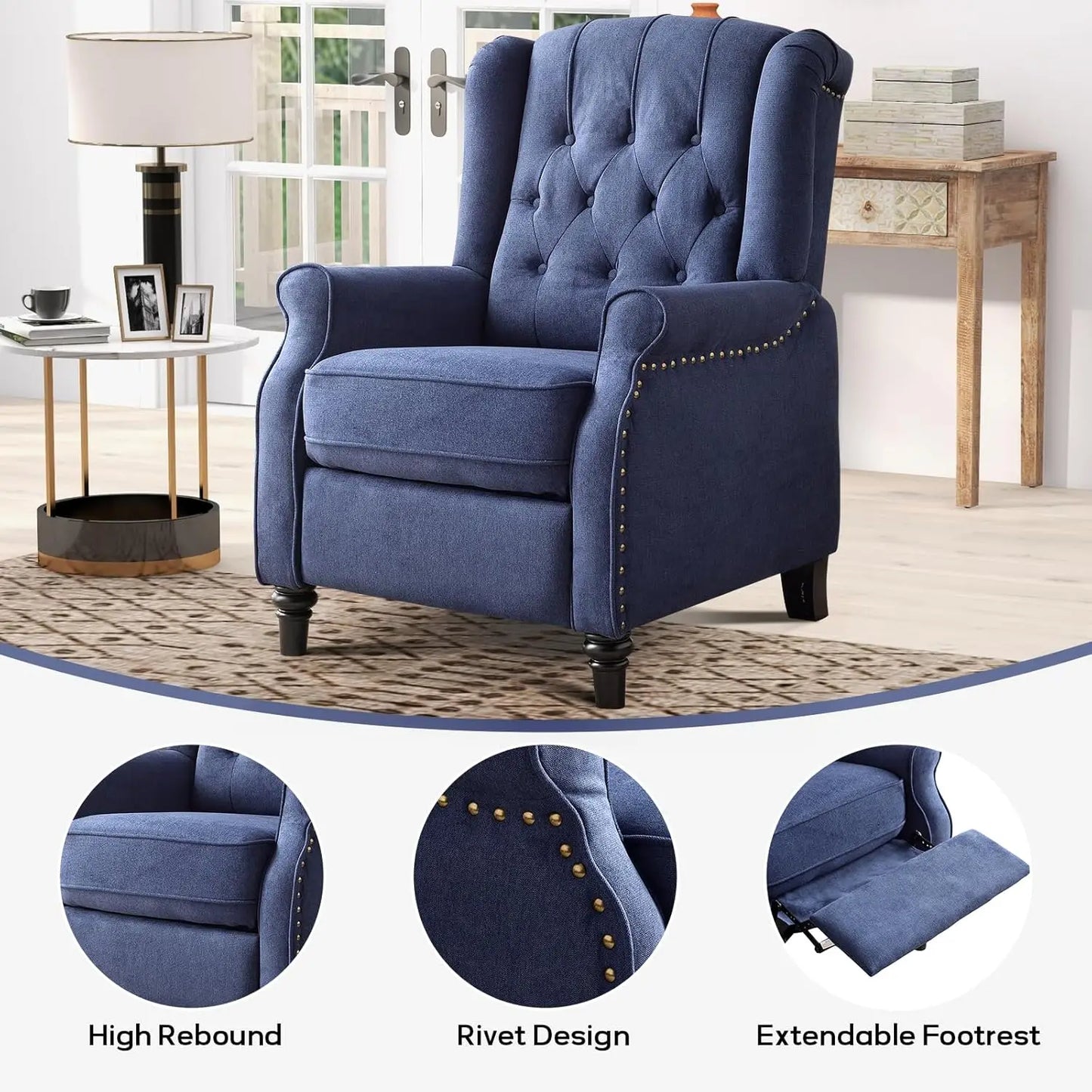EBELLO Push Back Fabric Recliner Chair With Padded Seat For Living Room