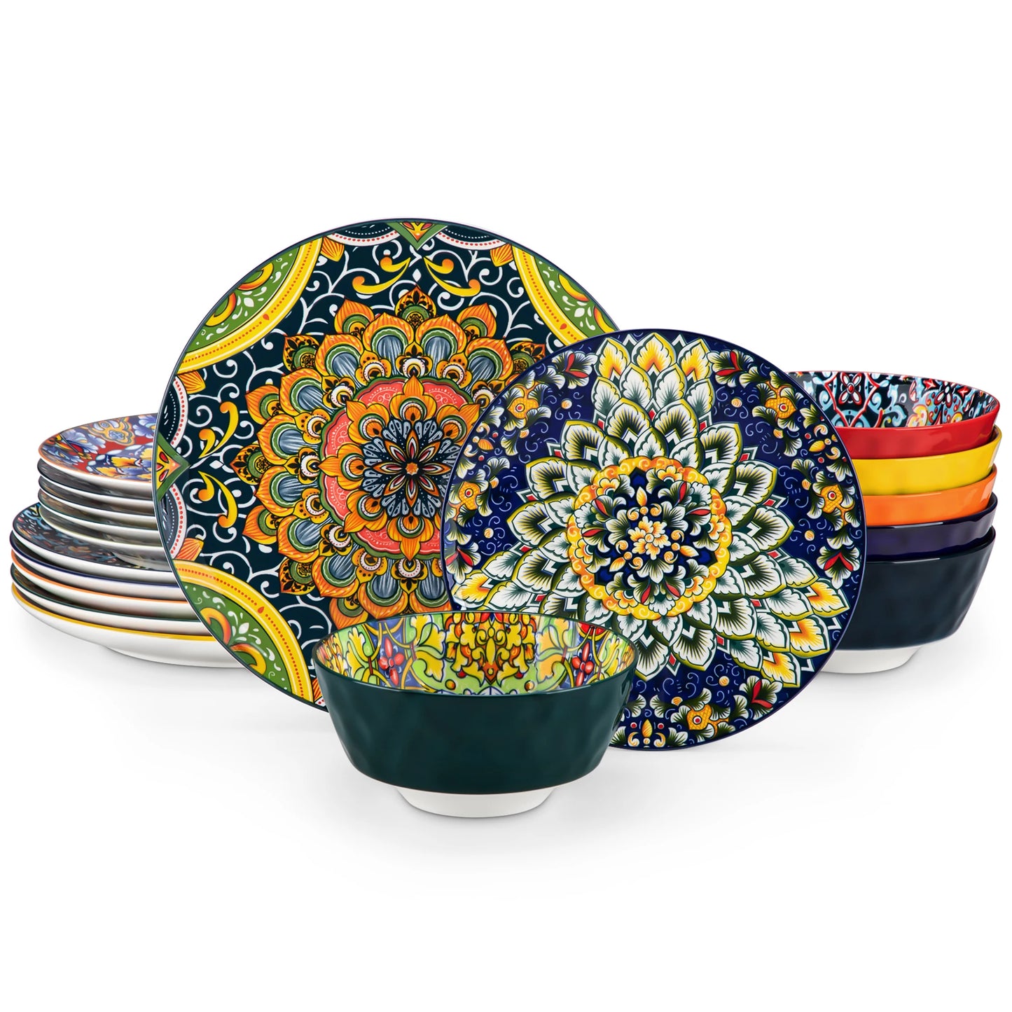 Vancasso Stoneware Dinnerware Set Bohemian Style For 6 Dinner Plates Pasta Bowls