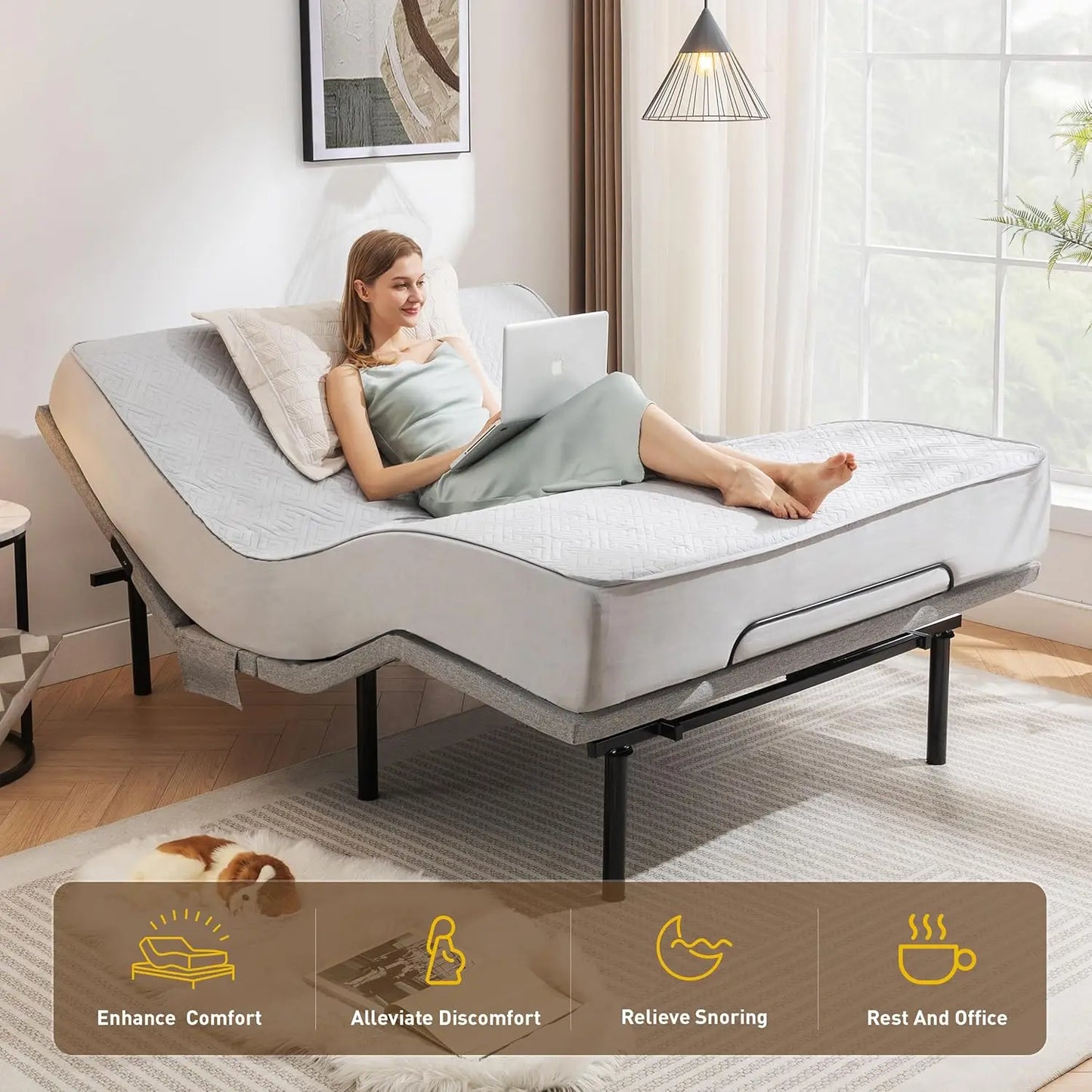Adjustable Bed Frame Queen,Adjustable Bed Base with Massage,Zero Gravity Electric Bed with Wireless Remote,Head and Foot Incline