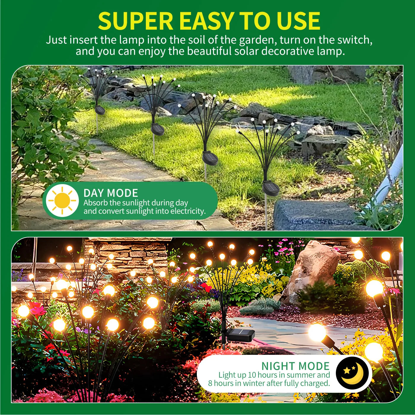 8 Head Solar Firefly Lights LED Outdoor Decorative Garden Waterproof Pathway