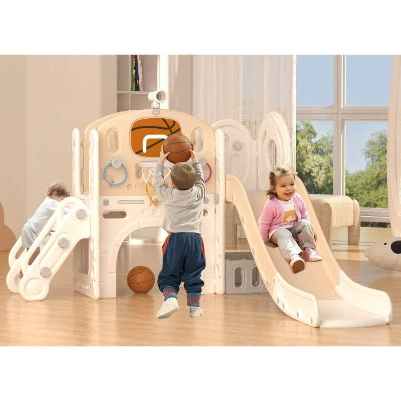 8 in 1 Toddler Slide Set Climber Playset Basketball Hoop