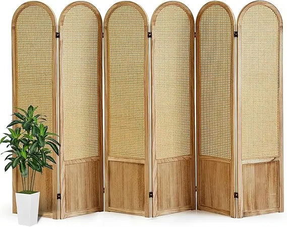 Room Divider 4 Panel, Folding Privacy Screen, Foldable Wood Divider Room Dec, Rattan Room Divider, Portable Partition Screen, Wa
