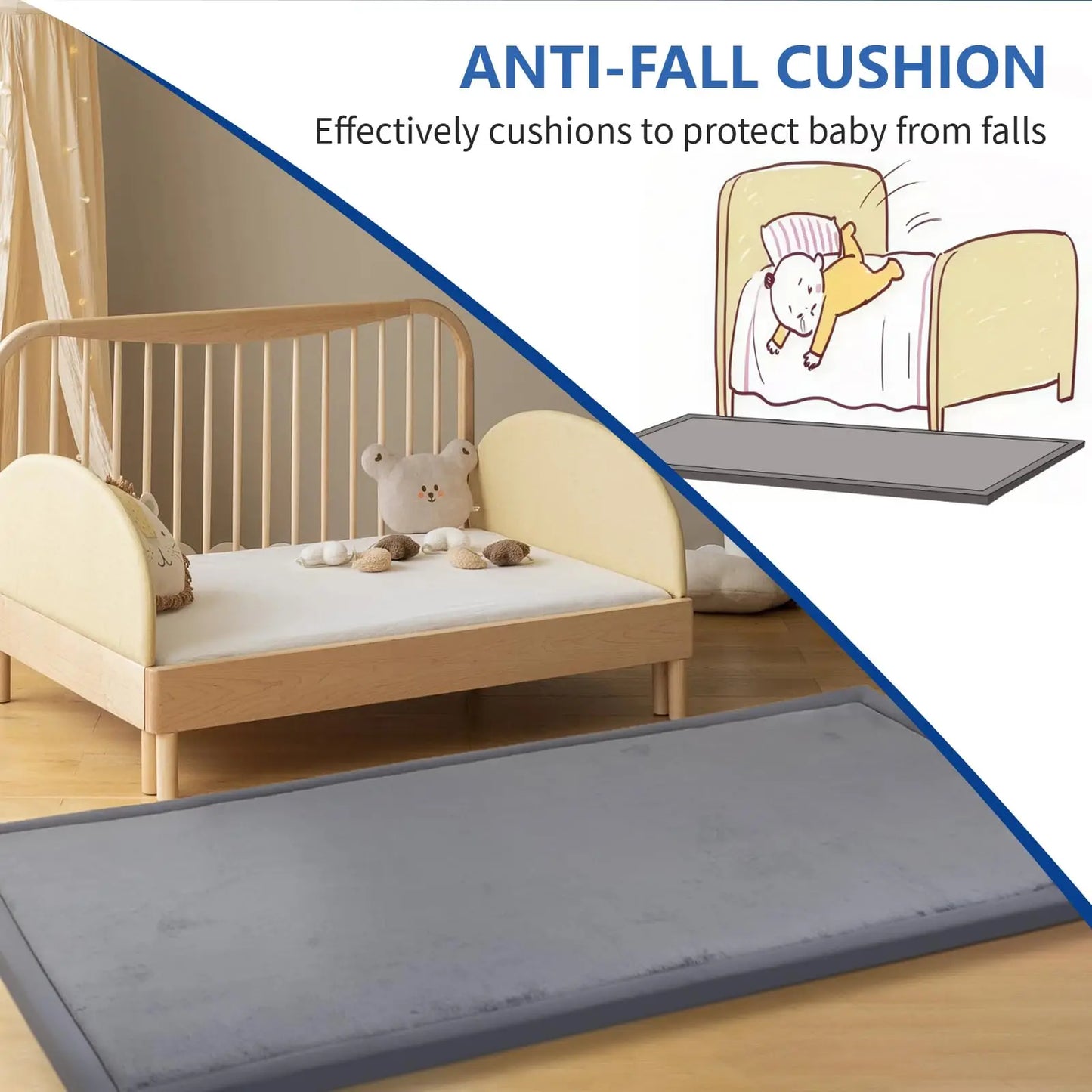 Huloosleep Baby Play Mat 1.3" Thick Foam Anti-Fall Cushion Mat for Kids Room Bedroom Bedside Rugs Coral Velvet Crawling Mat