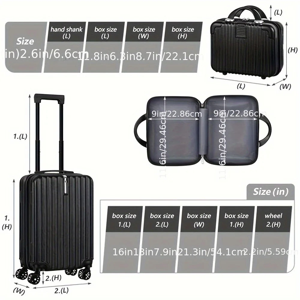 2 Piece Luggage Set With Carry On Bag 20 Inch Suitcase 14 Inch Handbag