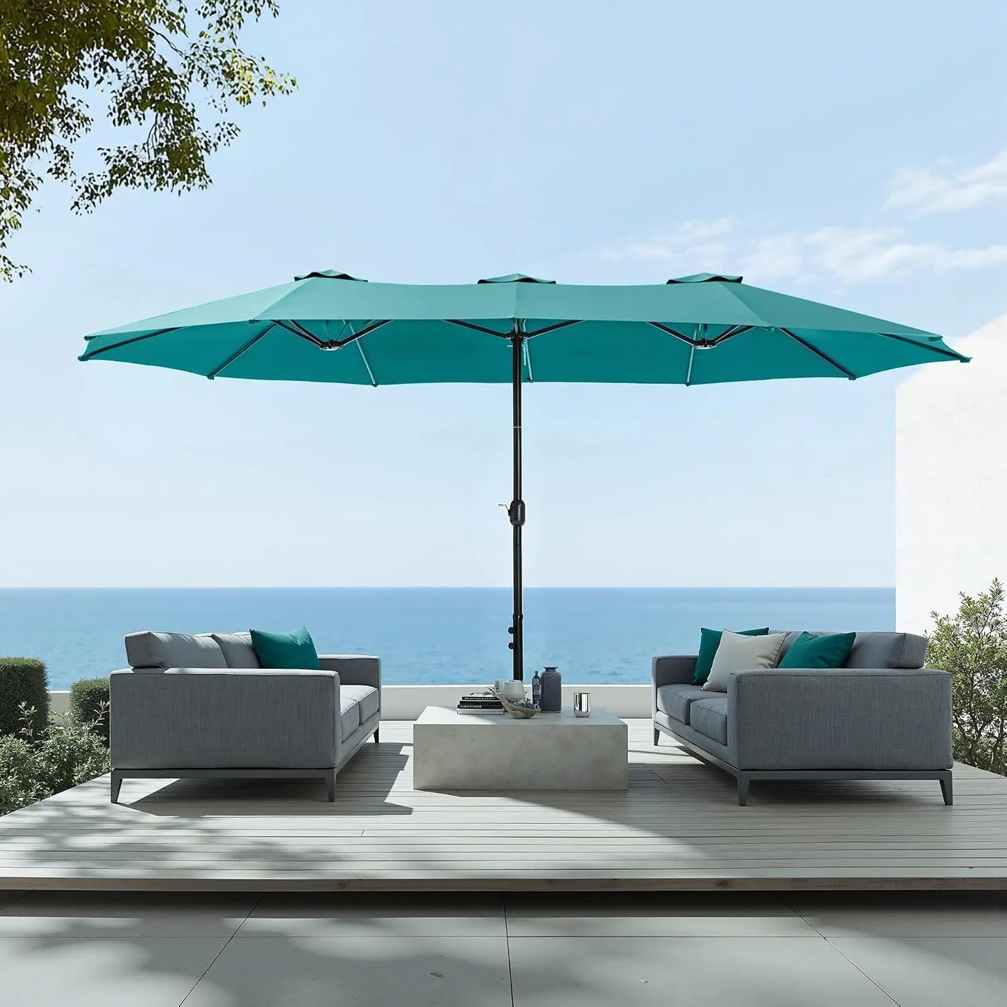 15ft Extra Large Rectangular Market Patio Umbrella,Heavy Duty,Base Included,Outdoor,Custom