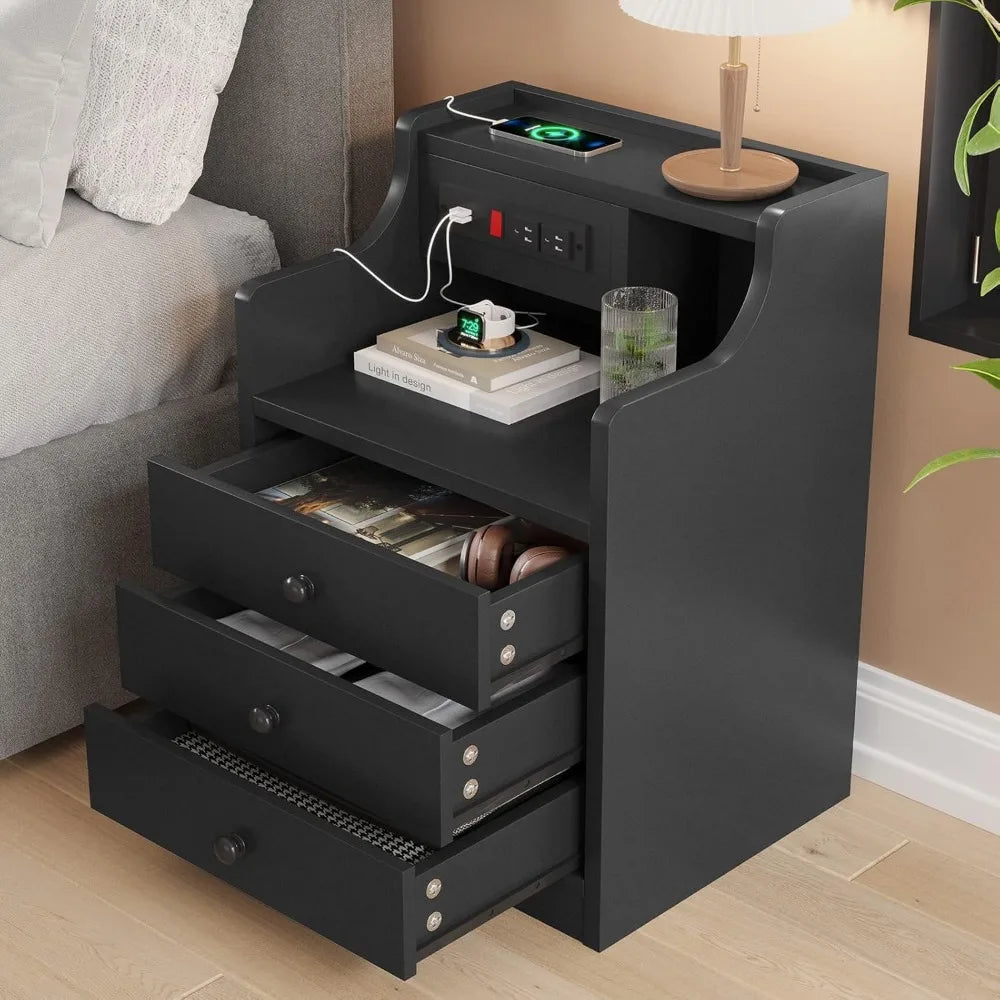 Adorneve Night Stands Set of 2 with Charging Station Hutch