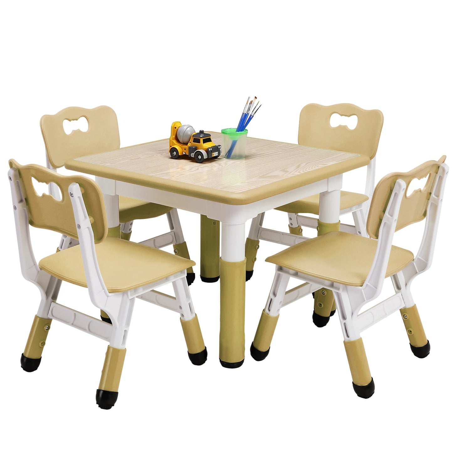 Kids Table And 4 Chairs Set Height Adjustable Non Slip Legs Graffiti Top