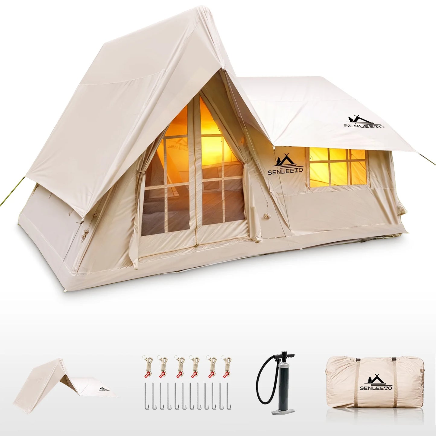 6-8 Person 4 Season Inflatable Camping Tent With Rainfly And Stove Jack