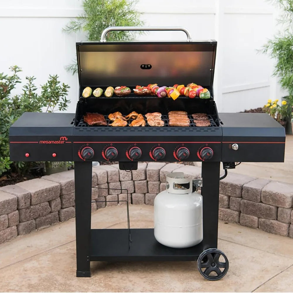 6 Burner Propane Gas Grill With Side Shelves And Hooks