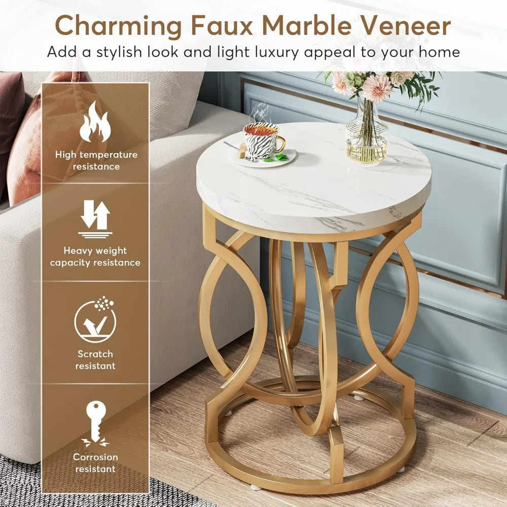 Modern Round End Tables Set Of 2 With Thickened Tabletop
