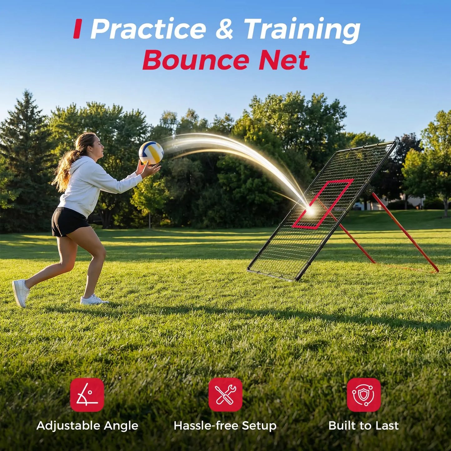 Adjustable 7x4 Ft Volleyball Rebounder Net for Bumping Spiking and Setting