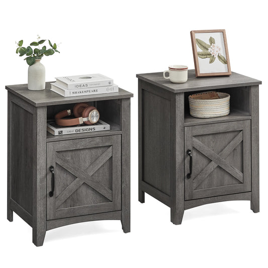 VASAGLE Farmhouse Nightstands With Barn Door Set Of 2