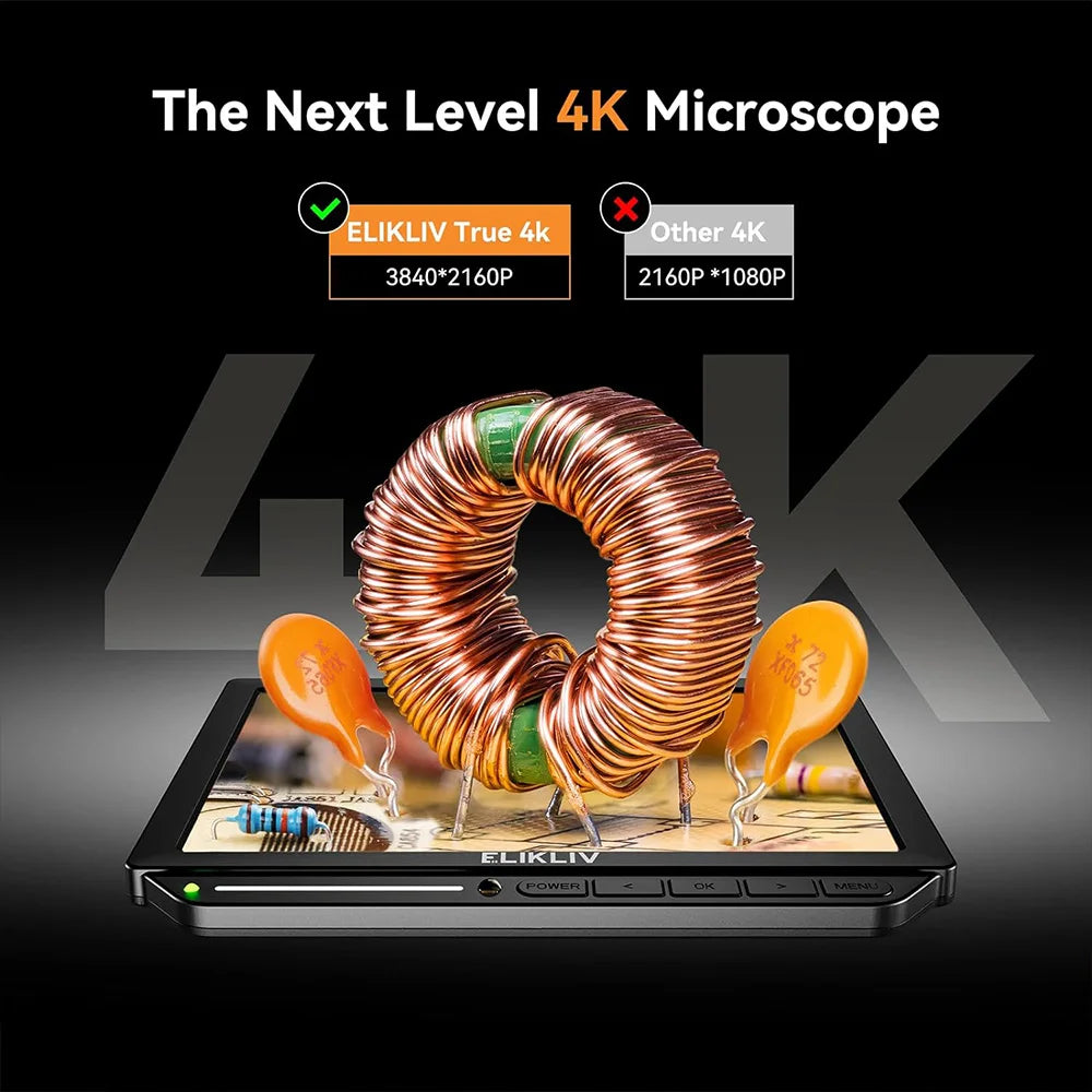 Elikliv EM4K 4K HDMI Digital Microscope Electronics PCB Inspection 10in Stand