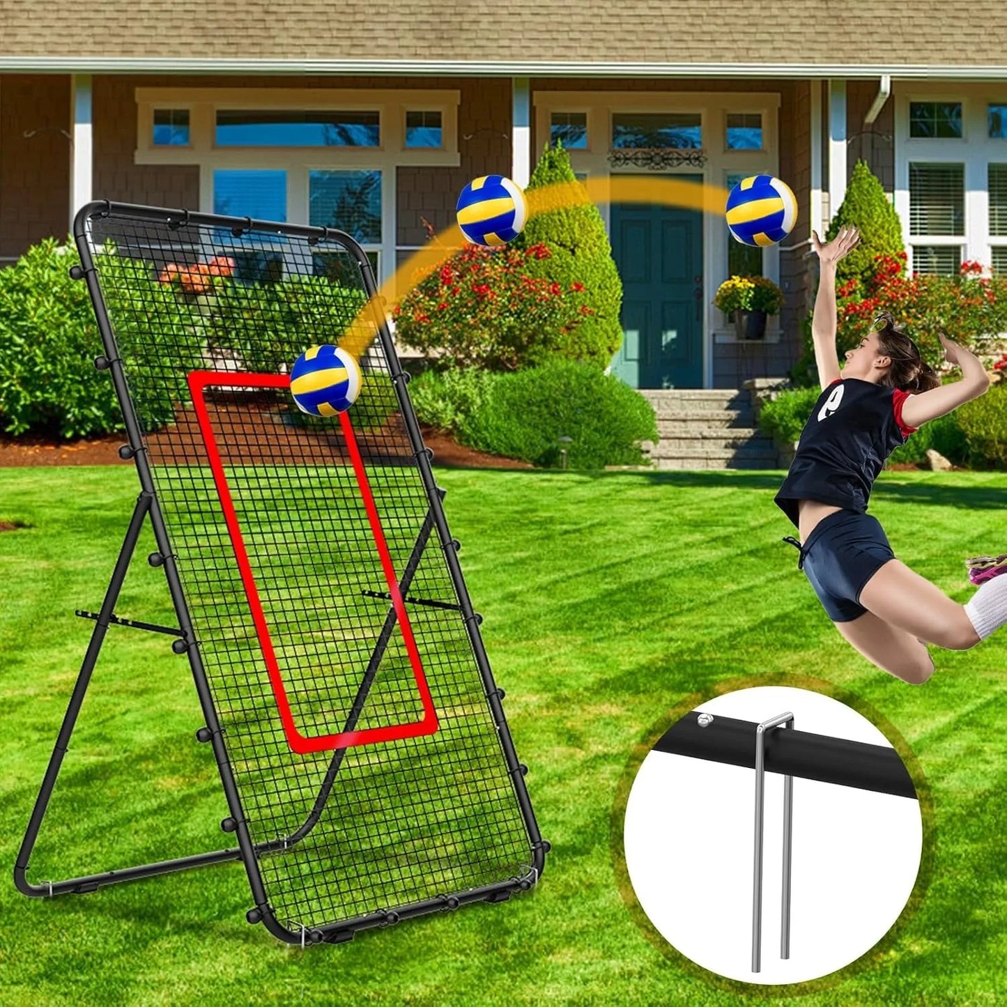 Adjustable 7x4ft Volleyball Net And Multi Sport Rebounder Lacrosse Soccer Tennis