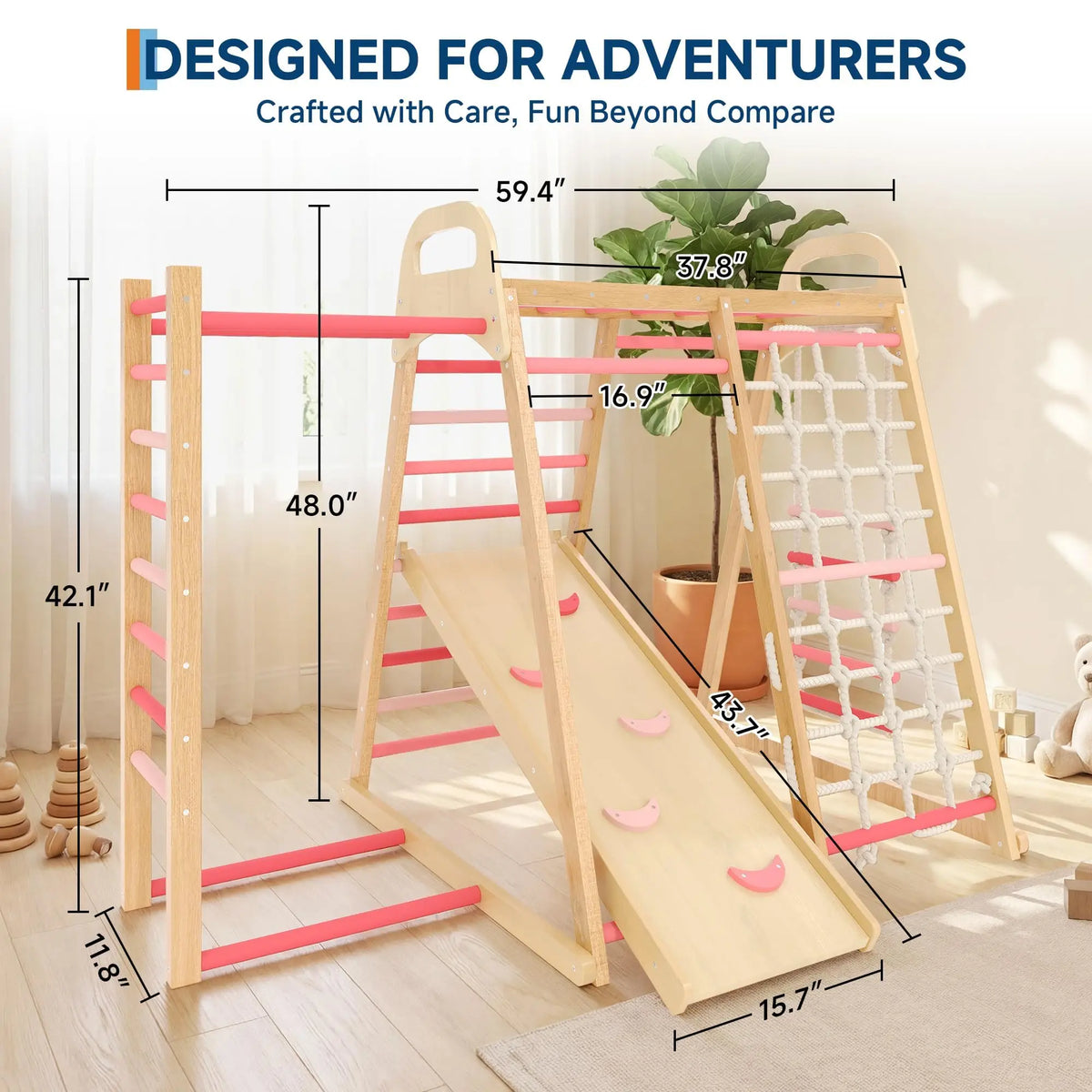 Foldable Wooden Climbing Triangle 7 In 1 Indoor Play Set For Kids Age 3