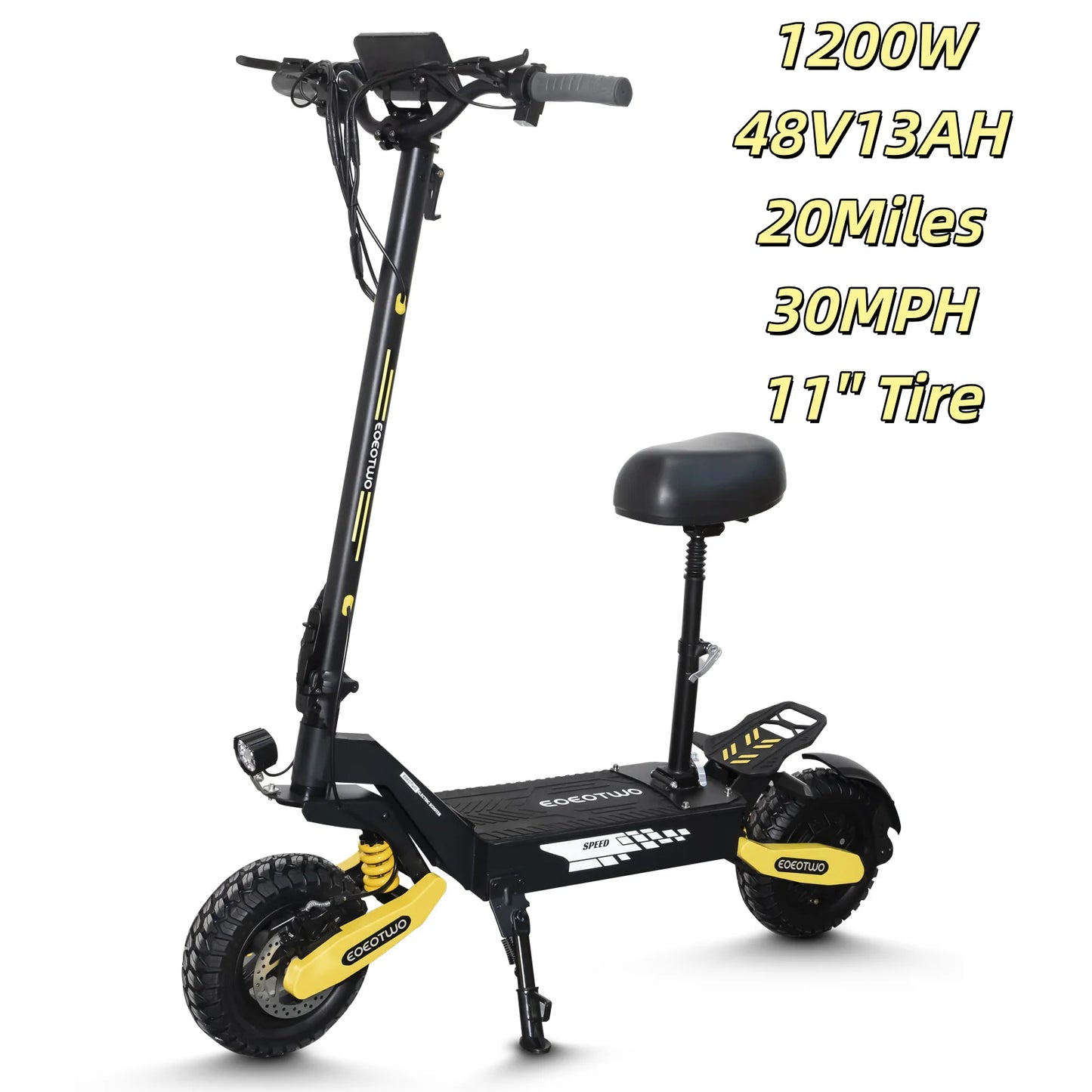 1200W Off Road Electric Scooter for Adults 48V 30MPH Foldable 11 Inch Tubeless