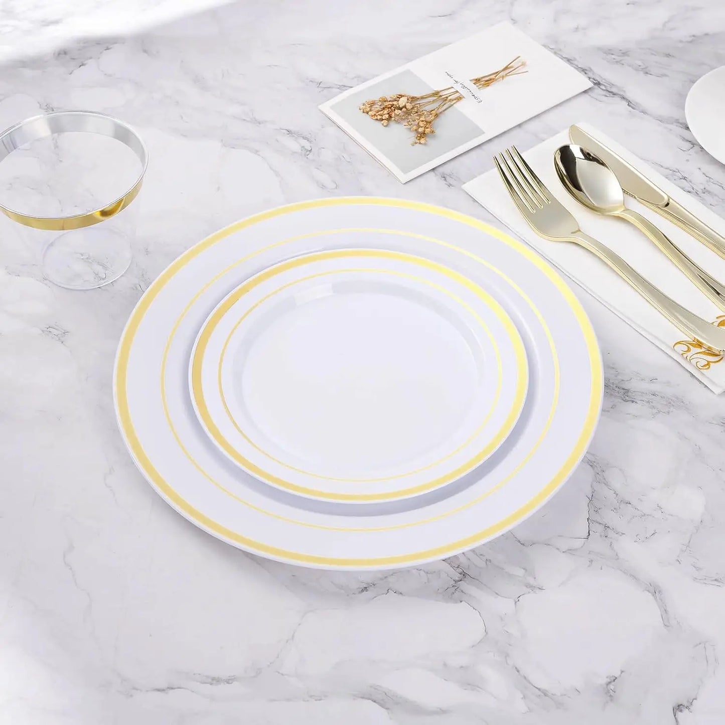 Gold Disposable Party Plates Set 200 Pcs 100 Dinner And 100 Dessert For Weddings