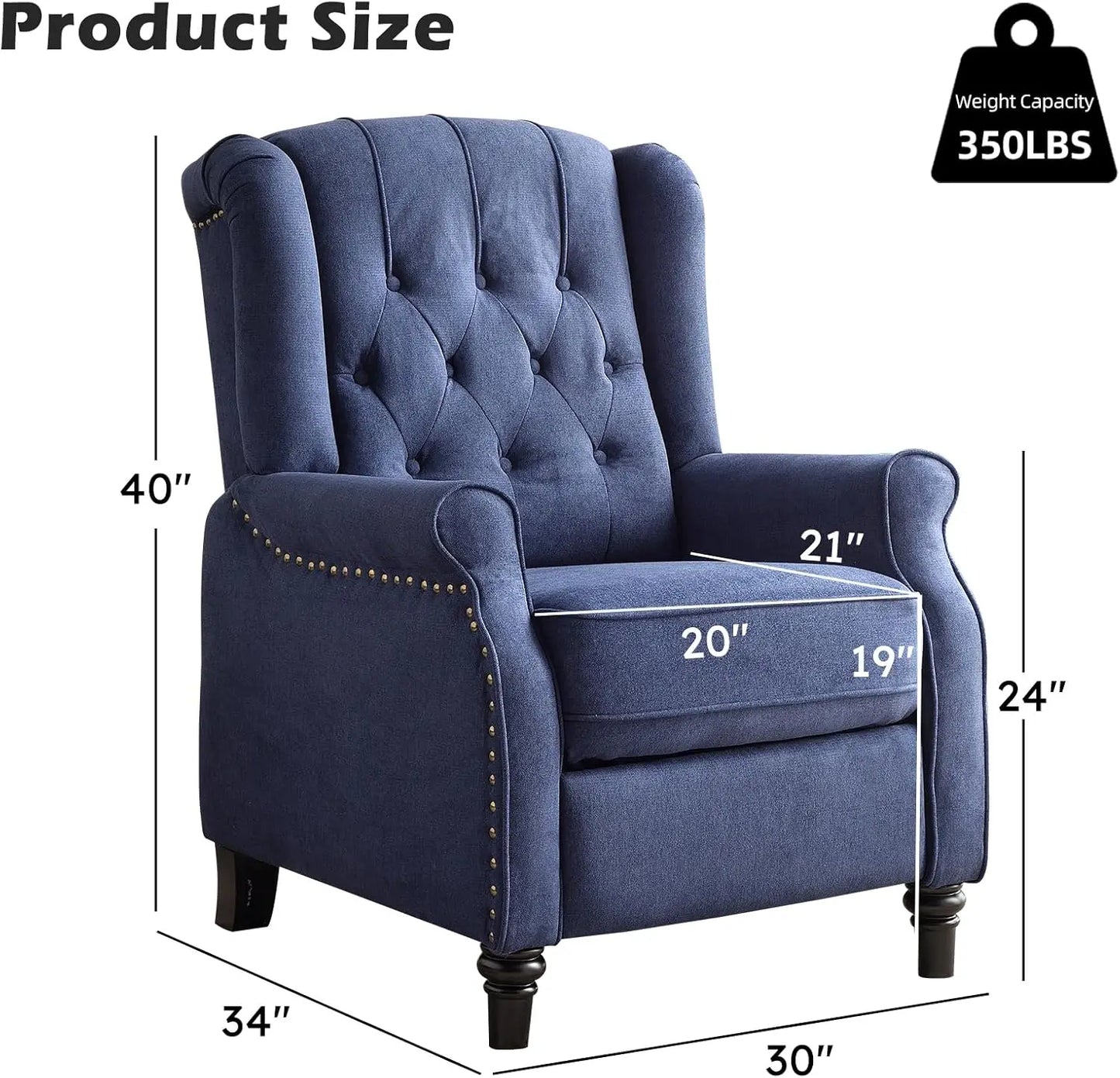 EBELLO Push Back Fabric Recliner Chair With Padded Seat For Living Room