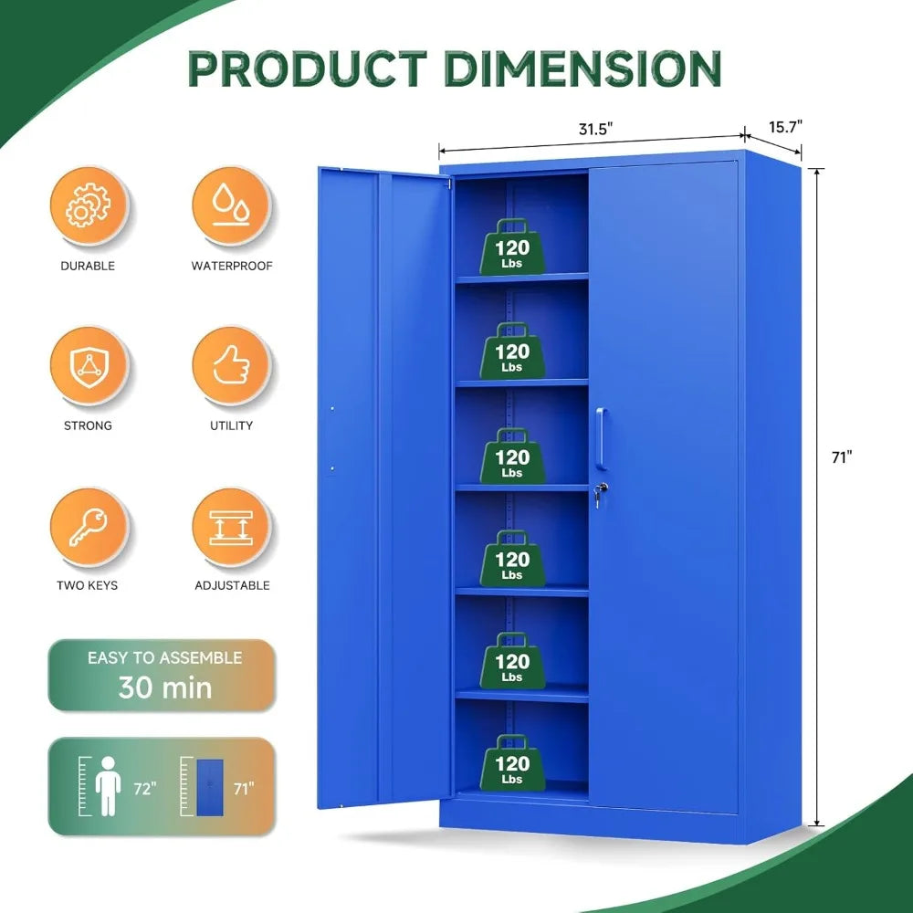 Metal Garage Storage Cabinets With Lock Door And Adjustable Shelves For Home
