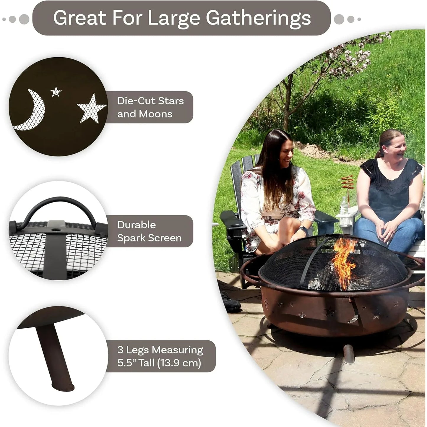 42 Inch Large Wood Burning Fire Pit With Round Spark Screen