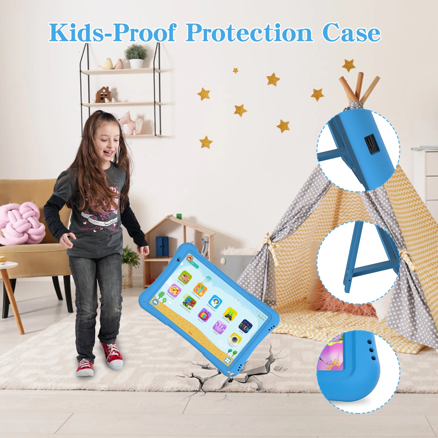 PRITOM 10 Inch Kids Tablet Android 12 With 4GB RAM 32GB Storage WiFi 6 Cameras
