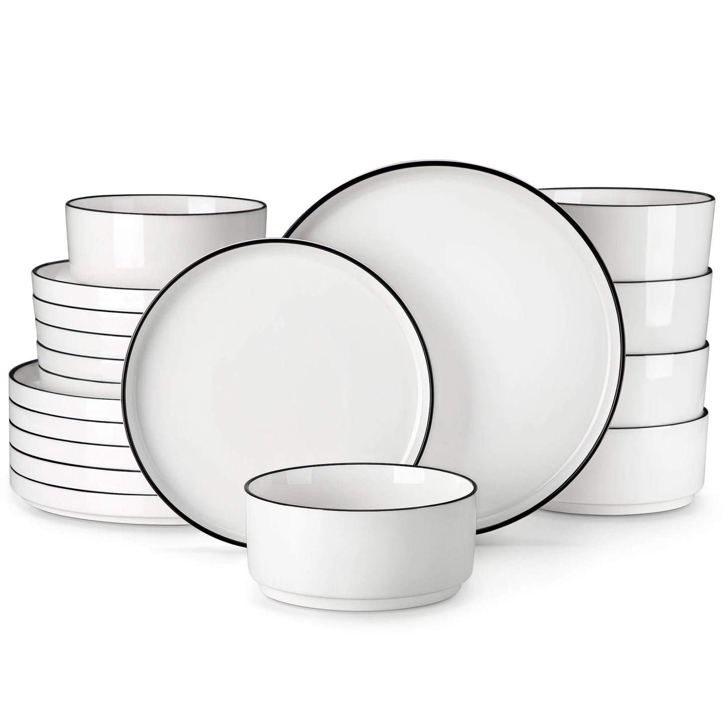 Malacasa Ceramic Dinner Plate Set Black Rim Half Standing Edge Design