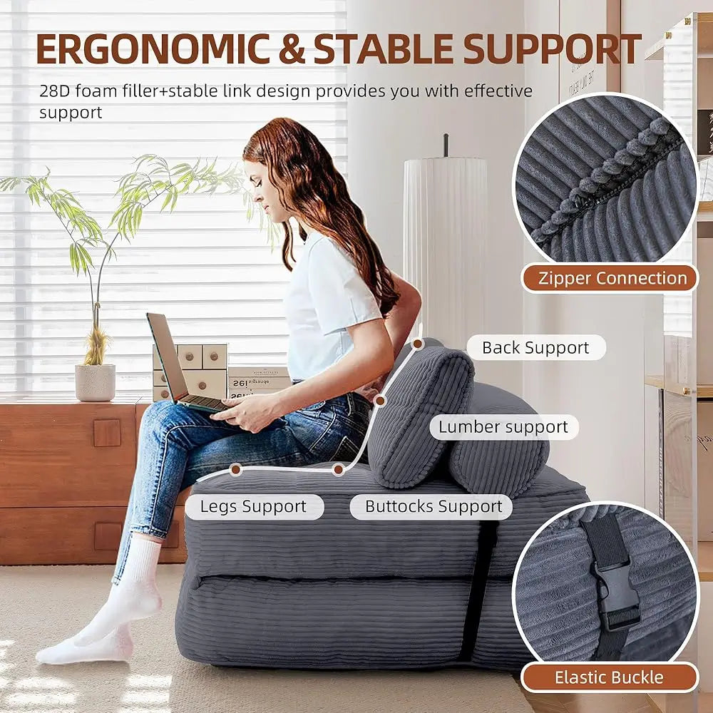 Folding Sofa Bed Convertible Chair With Corduroy Fabric