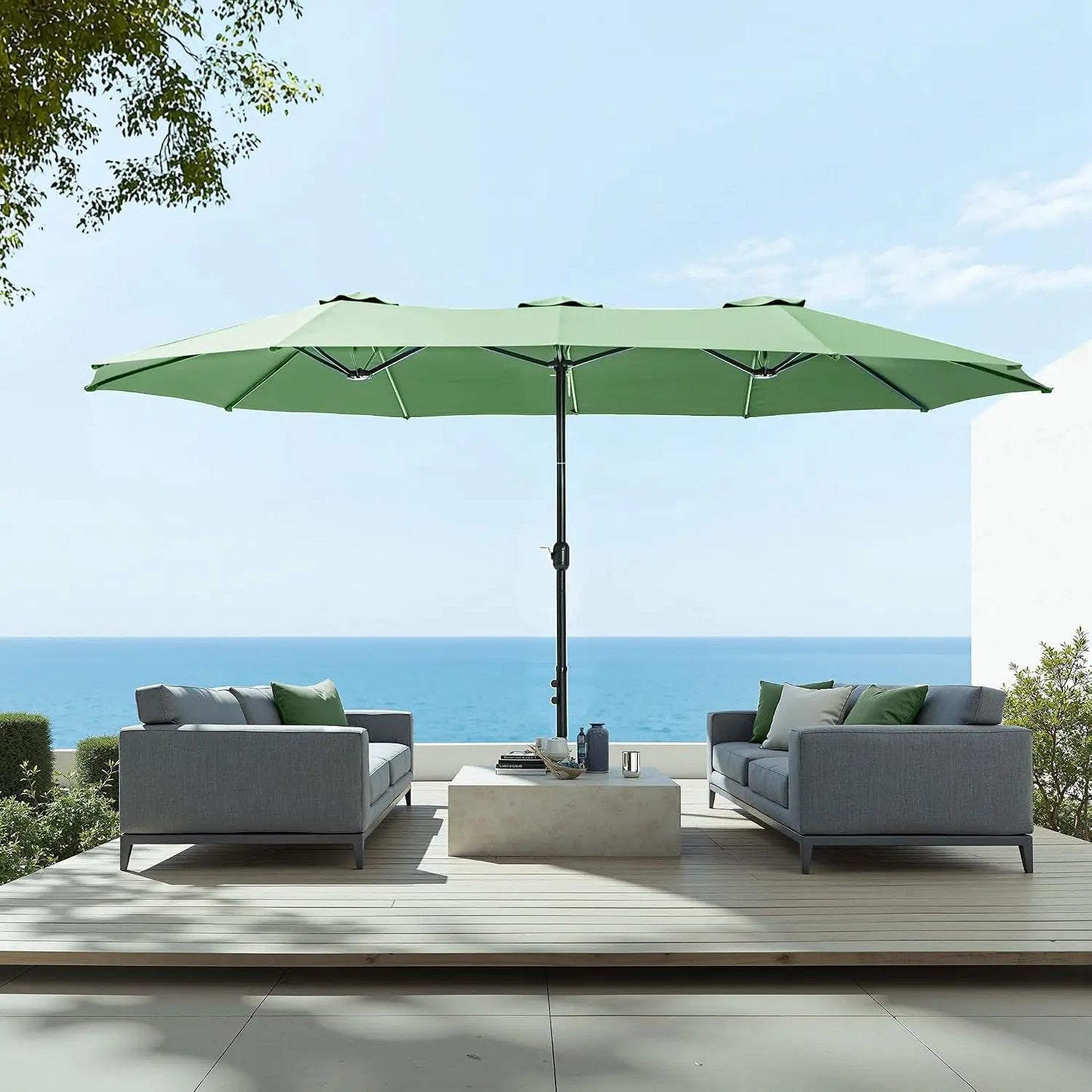 15ft Extra Large Rectangular Market Patio Umbrella,Heavy Duty,Base Included,Outdoor,Custom