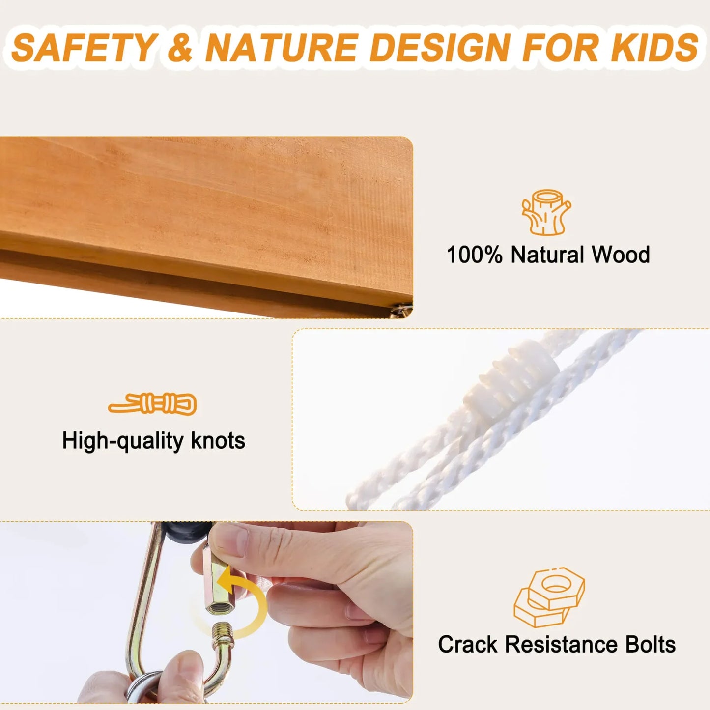 Robotime Robud 3-in-1 Playground Wooden Swing Sets for Backyard DIY Swing Sets with Tree Swing and 2 Toddler Swings for Ages 3+