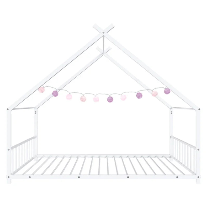 Flat Bed House Shape with Side Guardrails Twin Children's Iron Bed Home Furniture Children Bed