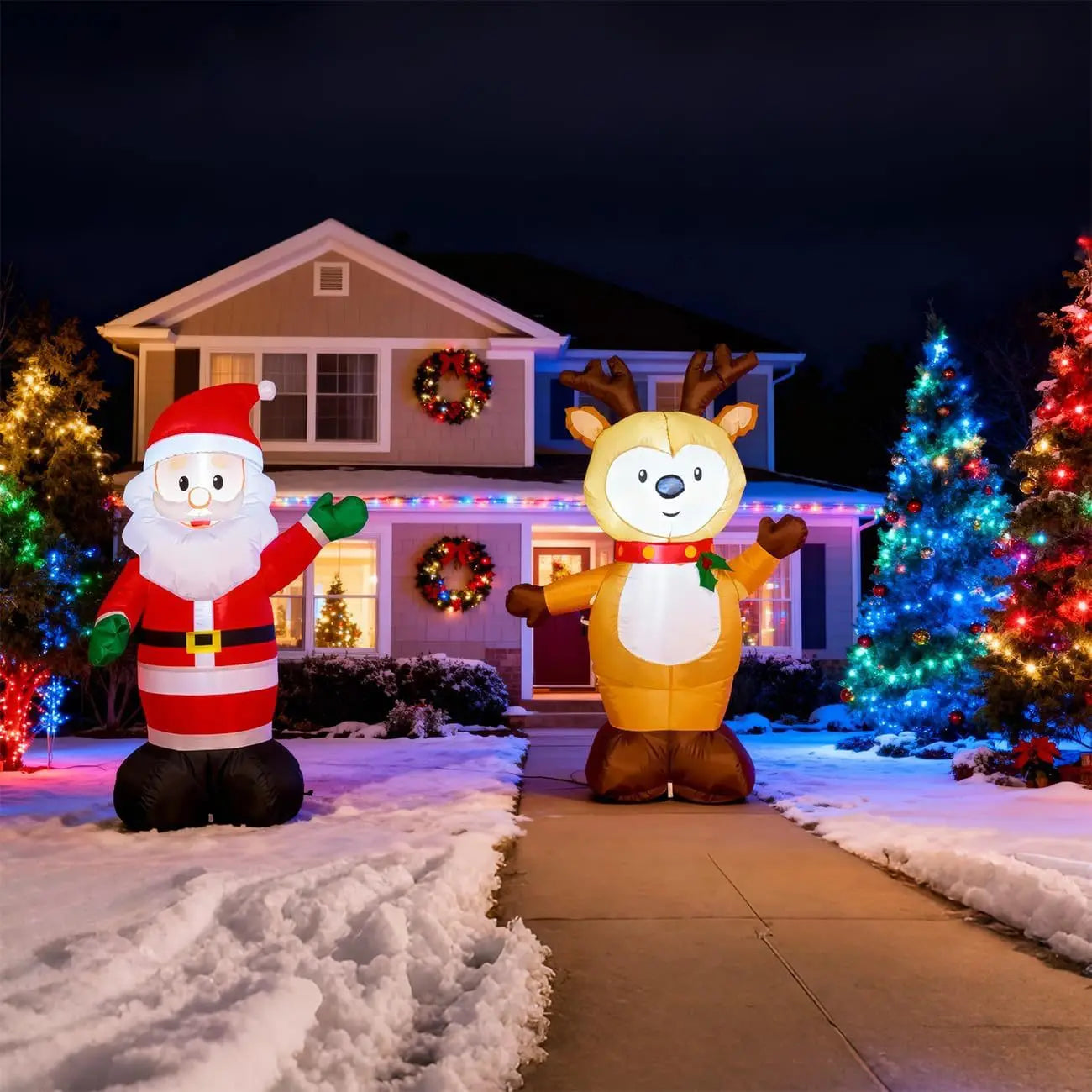 2.4M 8FT Christmas Inflatable Wall-Climbing Elderly Figure Seated Gift Hat Christmas Tree Decoration Outdoor Garden Ornament