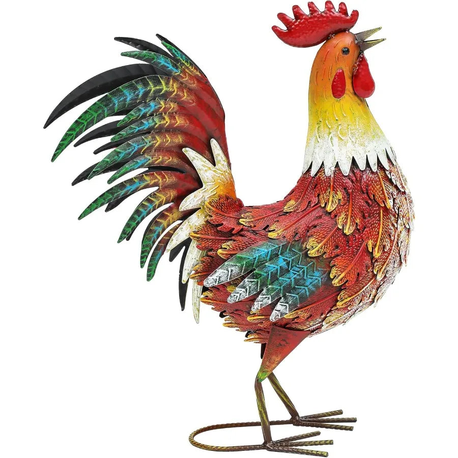 21 Inch Metal Rooster Yard Decor Outdoor Garden Statue For Backyard Patio