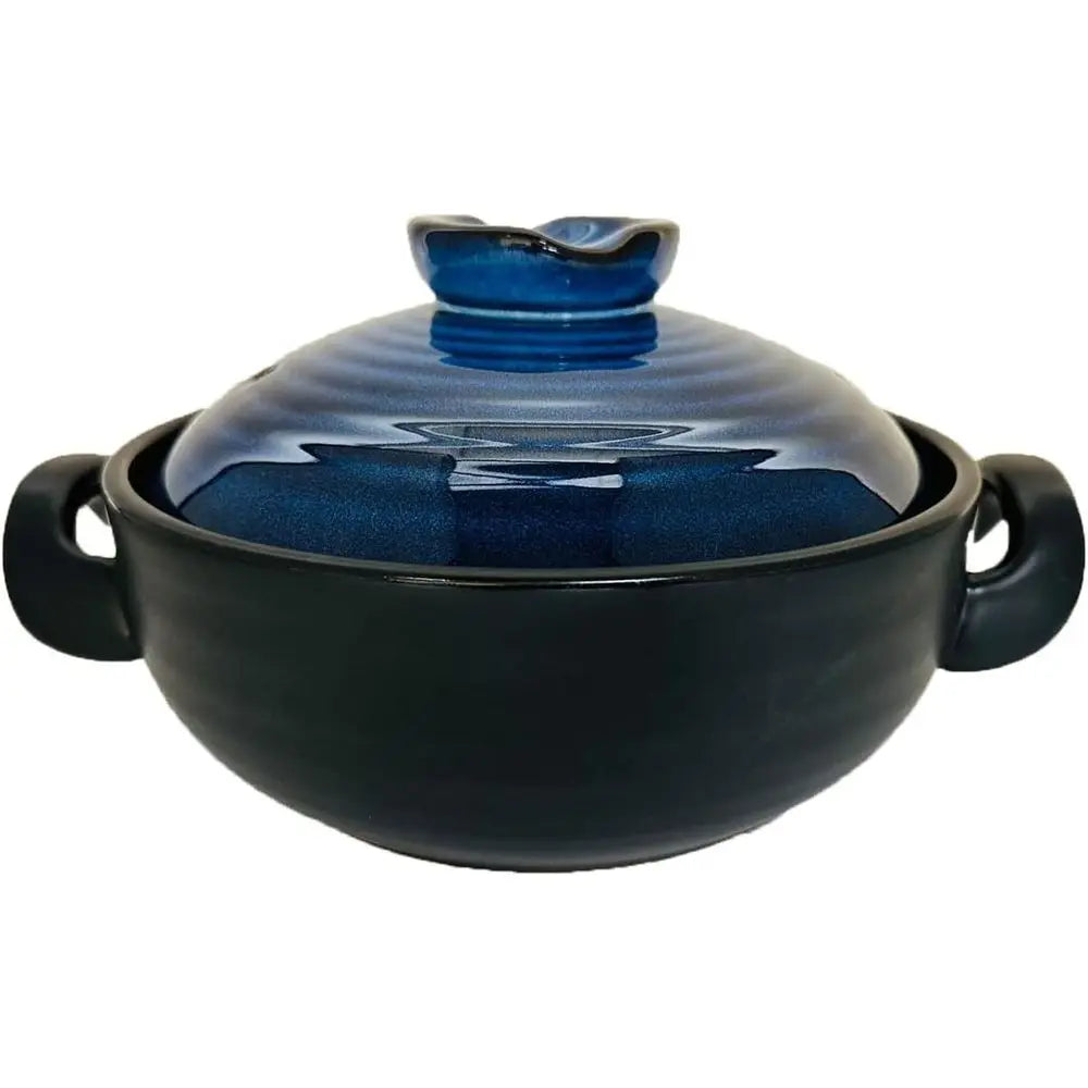 Blue Donabe Clay Pot 2.6 Quart Stockpot With Lid Oven Safe Casserole