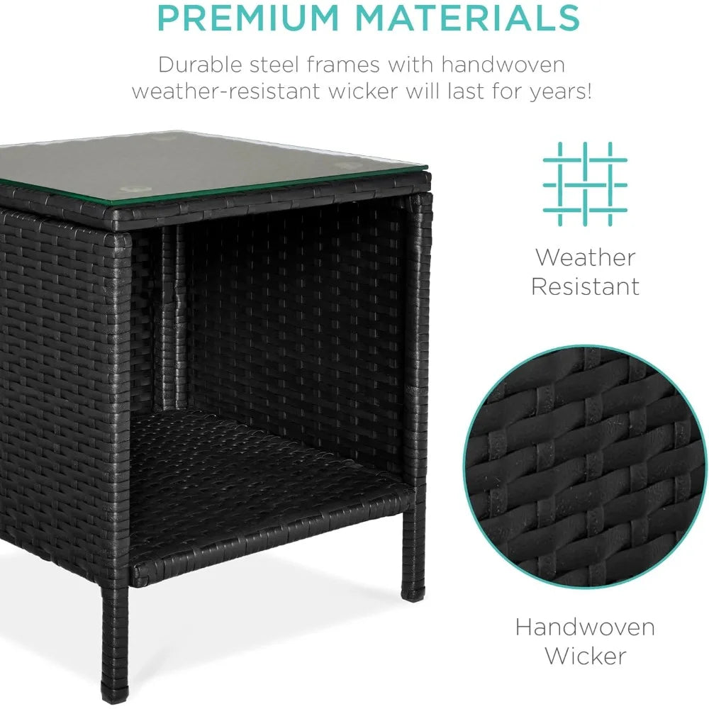 3-Piece Outdoor Wicker Conversation Bistro Set, Space Saving Patio Furniture for Garden w/Side Table