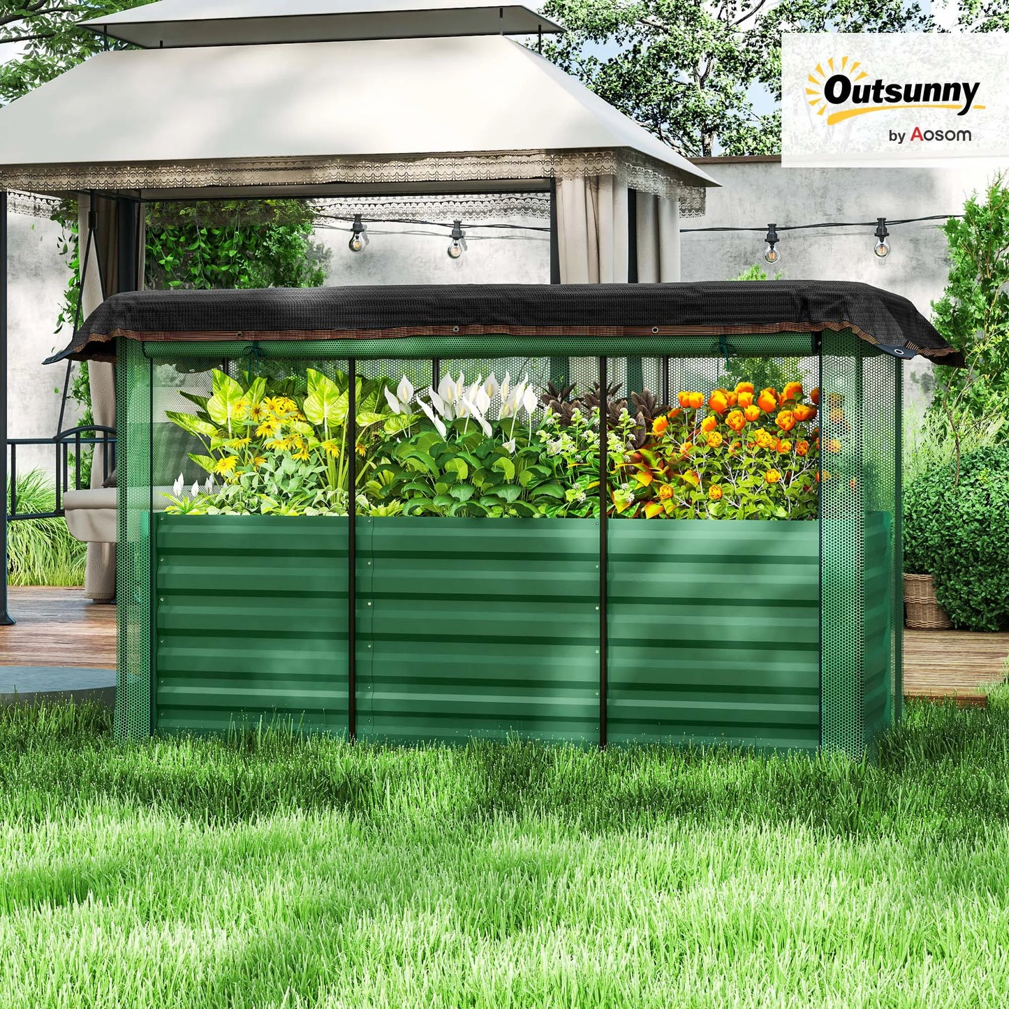 Galvanized Raised Garden Bed with Crop Cage & Shade Cloth, Green