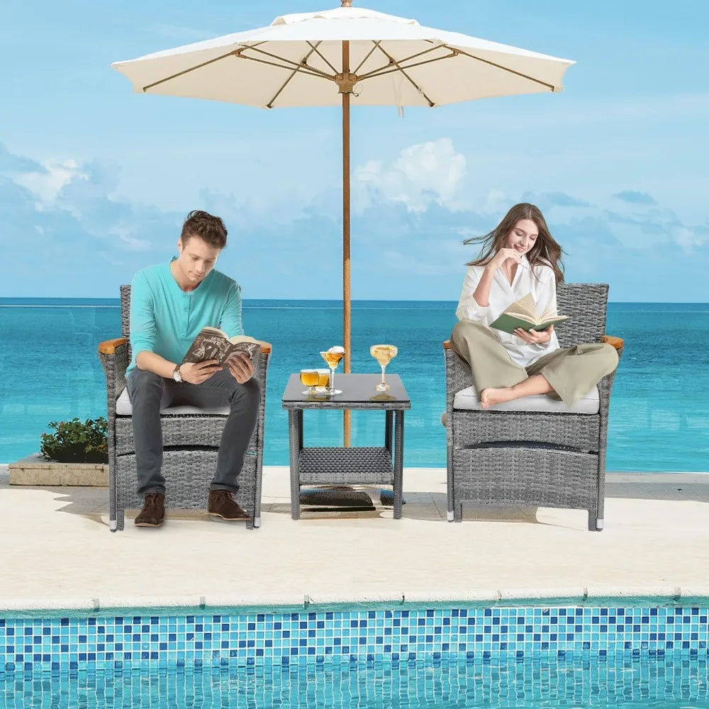 5 Piece Outdoor Patio Set With Table And Ottoman Wicker