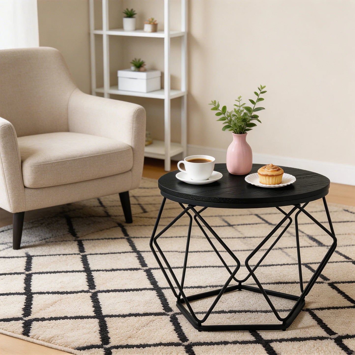 20 Inch Round Geometric Metal Coffee Table Set Of 2 Nesting Side Tables