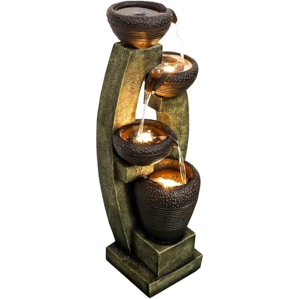 40” H Modern Outdoor Fountain - 4 Crocks Outdoor Garden Fountains With Contemporary Design&led Light For Garden, Patio,