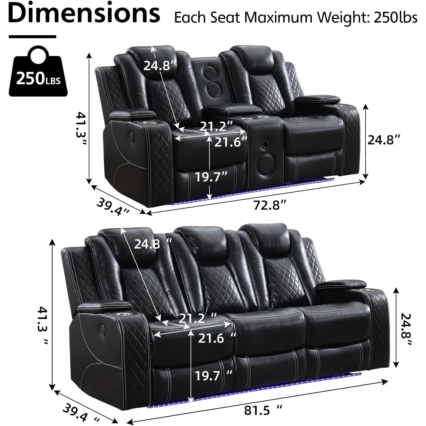 5 Seater Faux Leather Power Recliner Sofa With Table