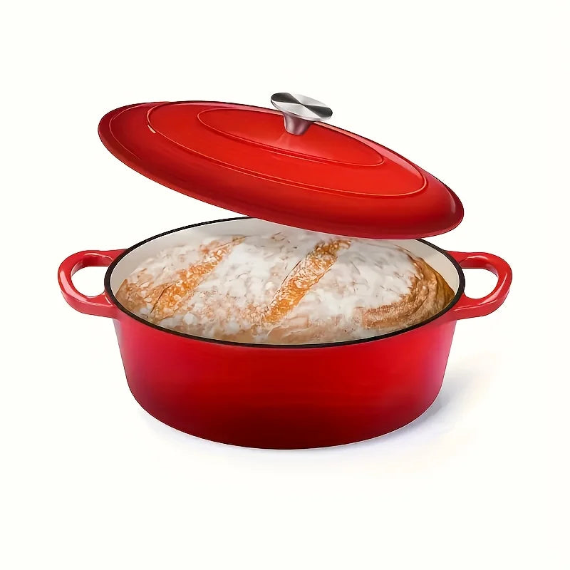 Enameled Cast Iron Dutch Oven With Lid Dual Handles For Bread Baking Nonstick