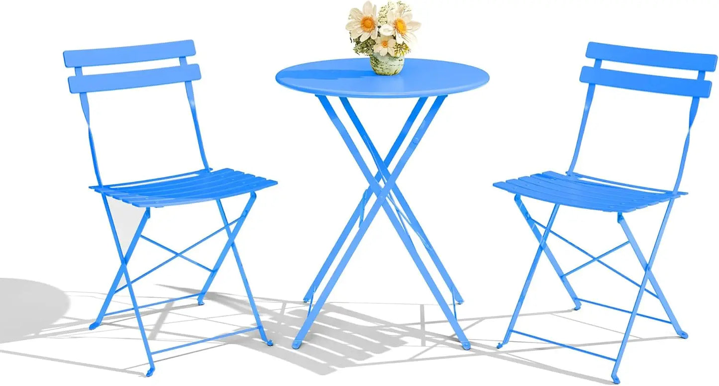 3-Piece Foldable Bistro Set, Outdoor Patio Furniture with Premium Frame, Table and 2 Chairs for Garden Balcony Blue