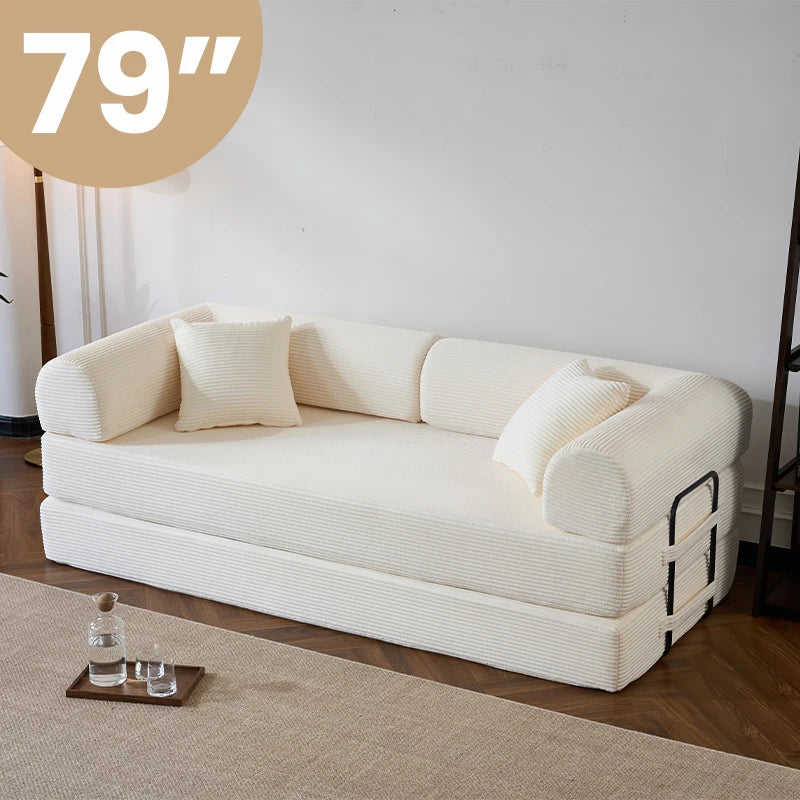 79 Inch Folding Sofa Bed Corduroy Upholstered Loveseat Sleeper For Living Room