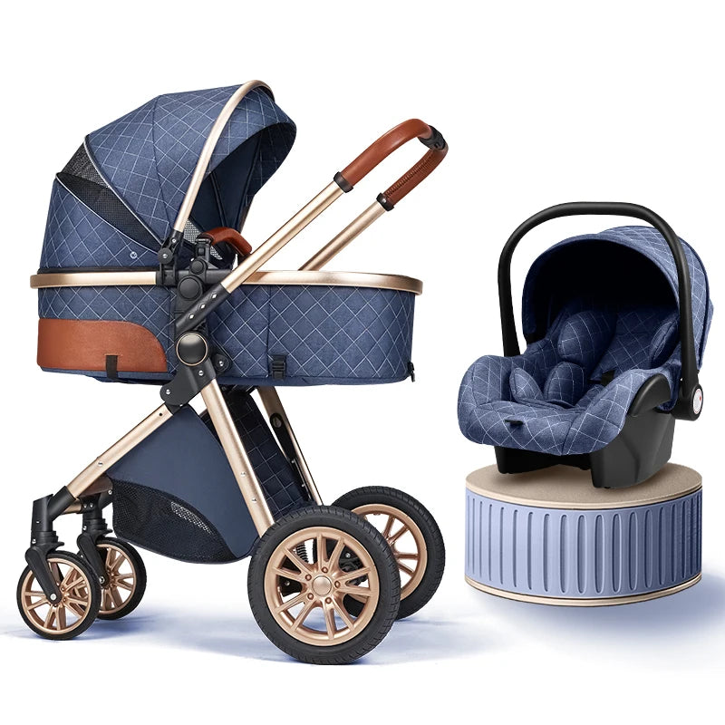 Luxury Baby Stroller 3 In 1 High Landscape Pushchair Infant Carrier
