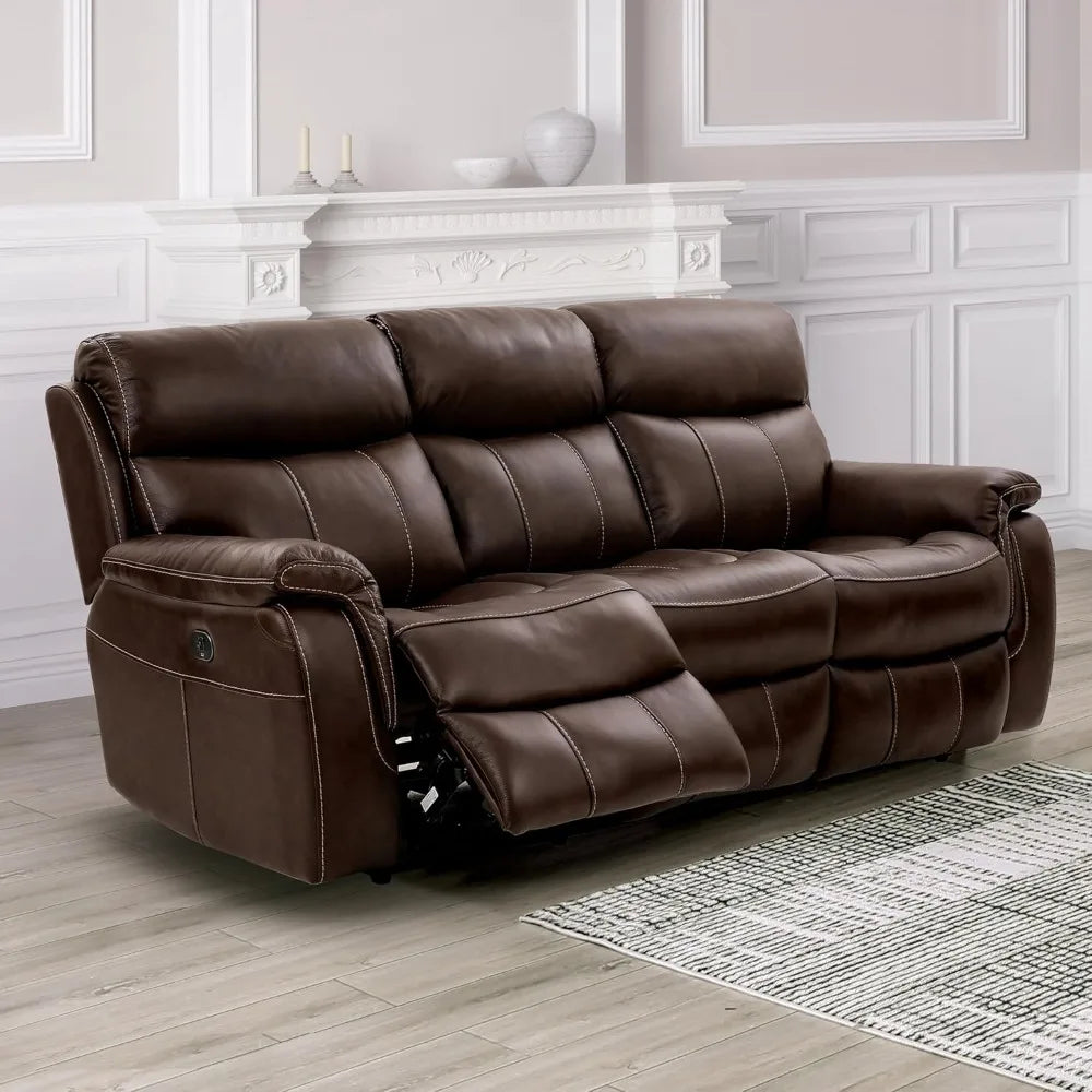 Corrals Top Grain Leather 2-Piece Power Recline Sofa Set with Pillow Top Arms, Cup Holders for Living Room