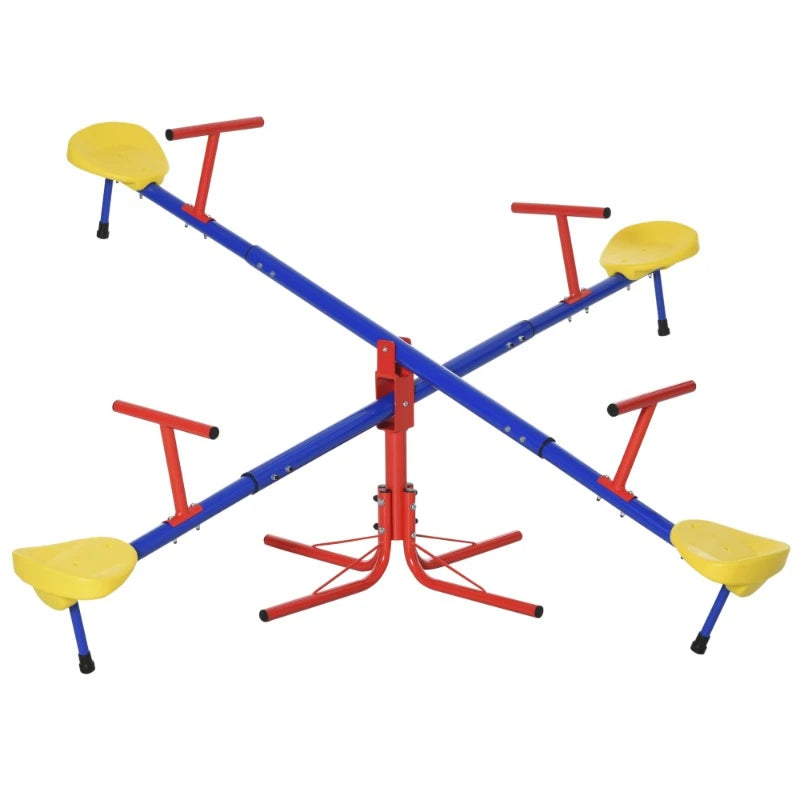 360° Children's Rotating Seesaw, 4-seater Seesaw Outdoor Playground Equipment, Suitable for Children Aged 3-8 Years Old